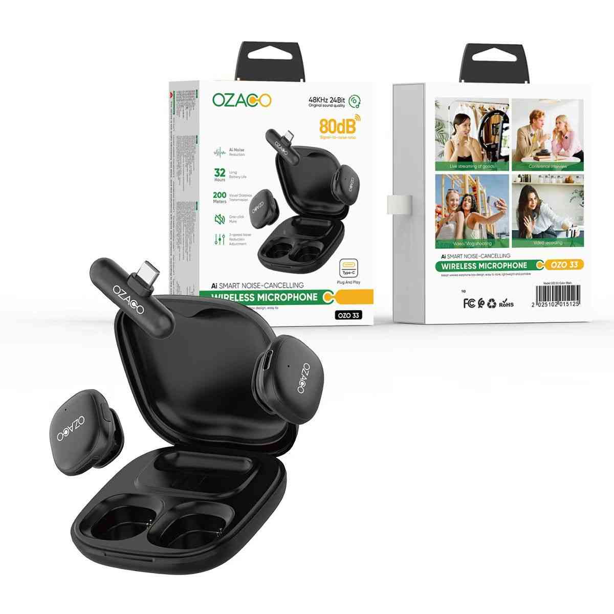 OZACO Wireless Microphone-Ai Smart Noise-Cancelling